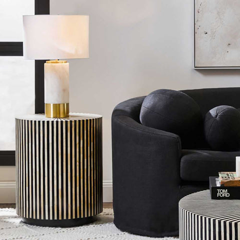 Paola Marble Table Lamp - White w White Shade - Paola Marble Table Lamp - White w White Shade - Eleganté