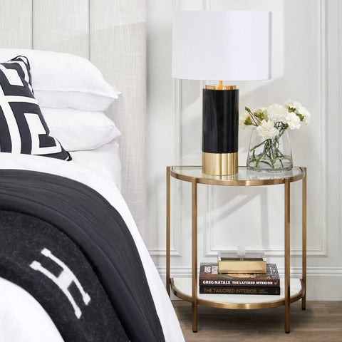 Paola Marble Table Lamp - Black w White Shade - Paola Marble Table Lamp - Black w White Shade - Eleganté