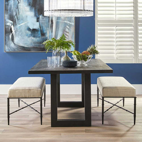 Hacienda Black Iron Bench Ottoman - Natural Linen - Ottomans and Stools - Eleganté