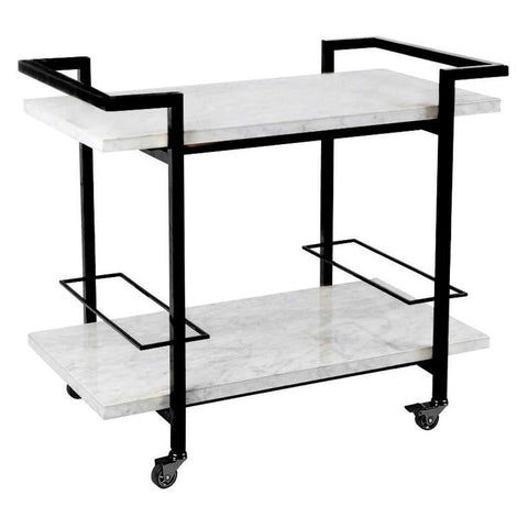 Franklin White Marble Bar Cart - Black - Franklin White Marble Bar Cart - Black - Eleganté