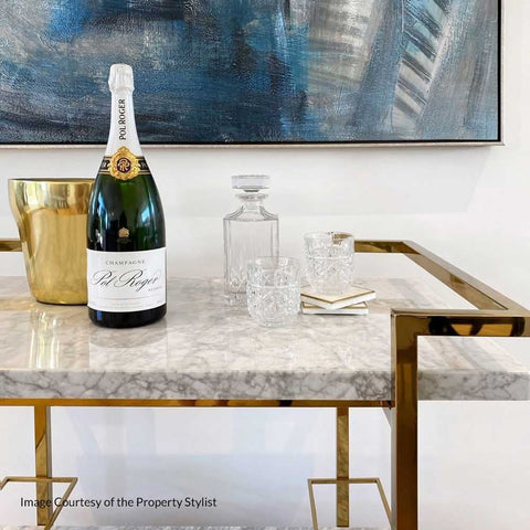 Franklin White Marble Bar Cart - Gold - Franklin White Marble Bar Cart - Gold - Eleganté