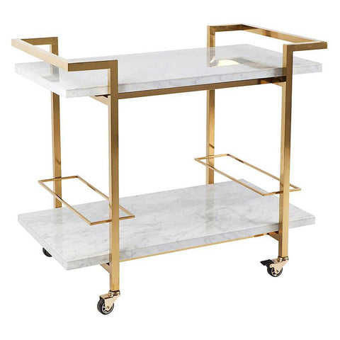 Franklin White Marble Bar Cart - Gold - Franklin White Marble Bar Cart - Gold - Eleganté
