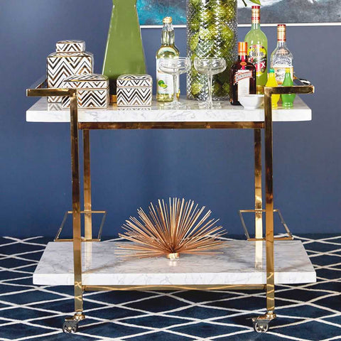 Franklin White Marble Bar Cart - Gold - Franklin White Marble Bar Cart - Gold - Eleganté