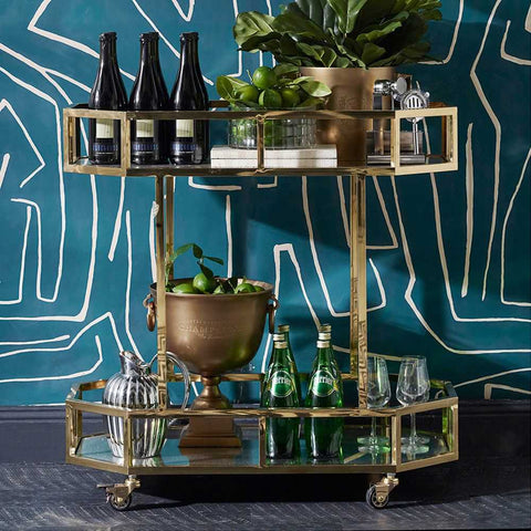 Brooklyn Mirrored Bar Cart - Gold - Brooklyn Mirrored Bar Cart - Gold - Eleganté