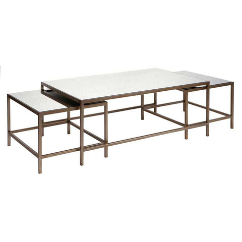 Cocktail Mirrored Nesting Coffee Tables - Antique Gold - Coffee Tables - Eleganté