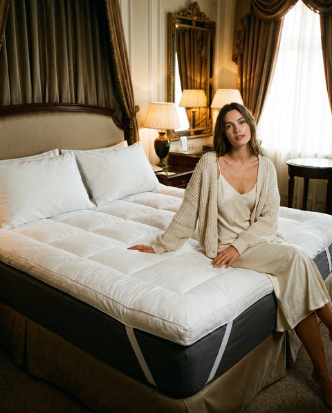 King 5 Star Hotel Mattress Topper - Feather Filled Cotton Down - Bedding - Eleganté