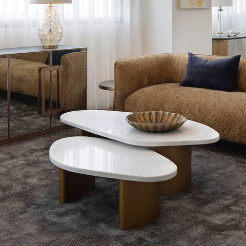 Solstice White Marble Coffee Table - Small Antique Gold