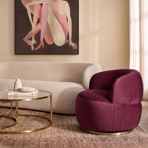 Tubby Swivel Arm Chair - Mulberry Velvet - Occasional Chairs - Eleganté