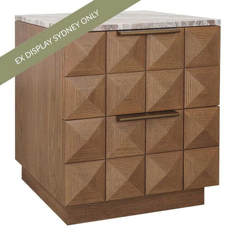 Benedict 53x62.5cm Walnut Bedside Table - River Brown Marble - OUTLET NSW