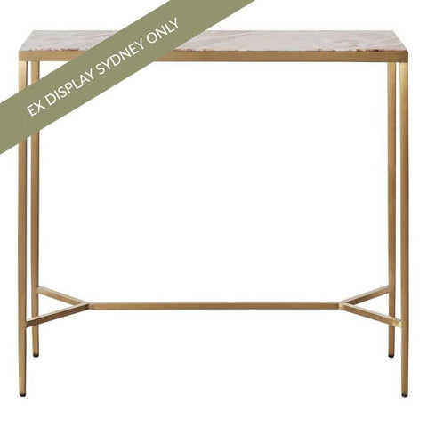Chloe 90cm Pink Marble Console Table - Gold - OUTLET NSW - Chloe 90cm Pink Marble Console Table - Gold - OUTLET NSW - Eleganté