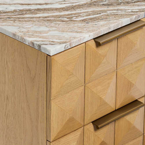 Benedict Natural Oak Bedside Table - River Brown Marble - OUTLET NSW
