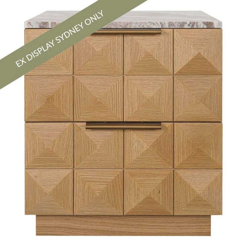 Benedict Natural Oak Bedside Table - River Brown Marble - OUTLET NSW