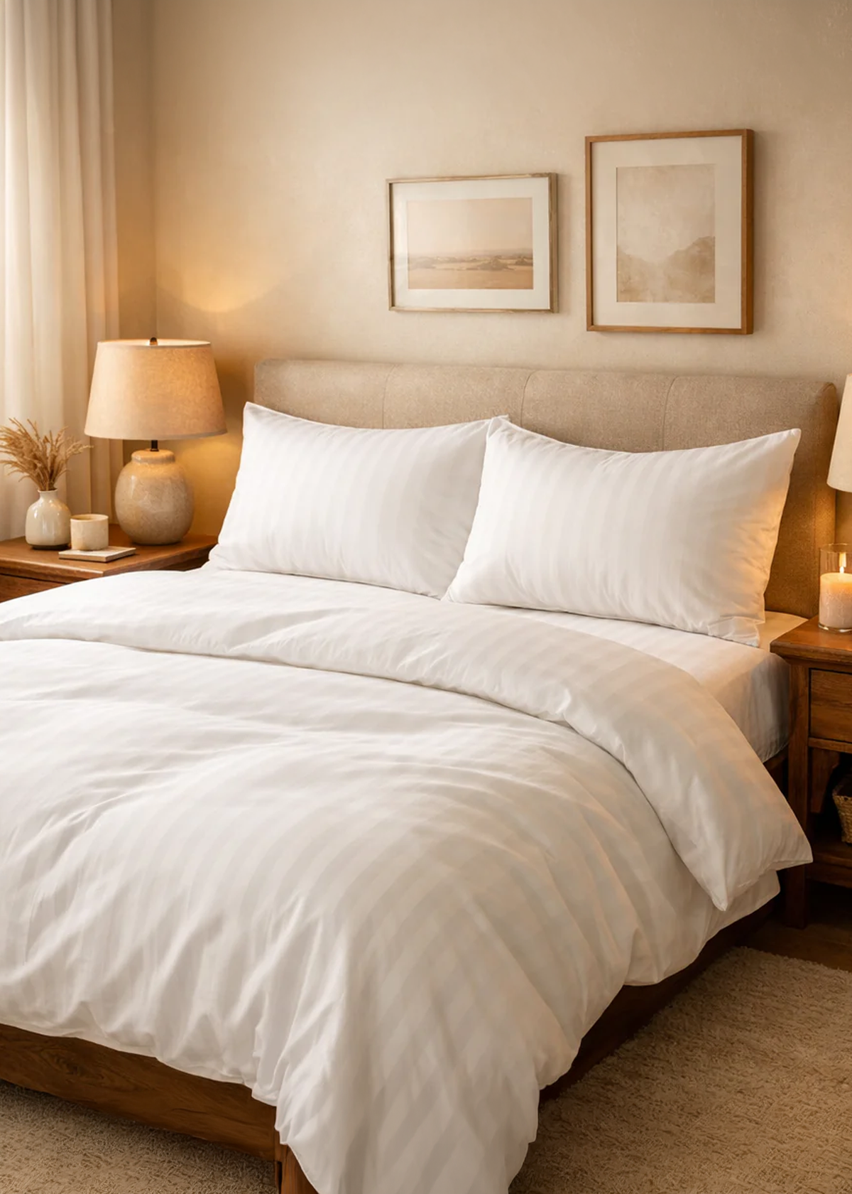 Double / White Stripe 5 Star Hotel Quilt Cover Set - 100% Cotton - Bedding - Eleganté