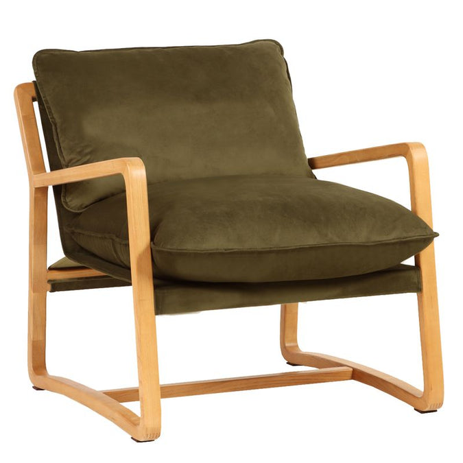  Malibu Natural Arm Chair - Olive Velvet - Seating - Eleganté