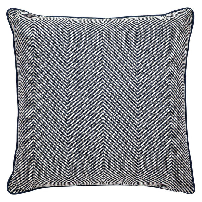  Candace Square Feather Cushion - Chevron Blue Linen - Cushions - Eleganté