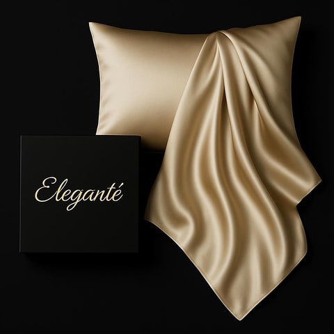Gold / Queen 100% 22mm Mulberry Silk Pillowcase - - Eleganté