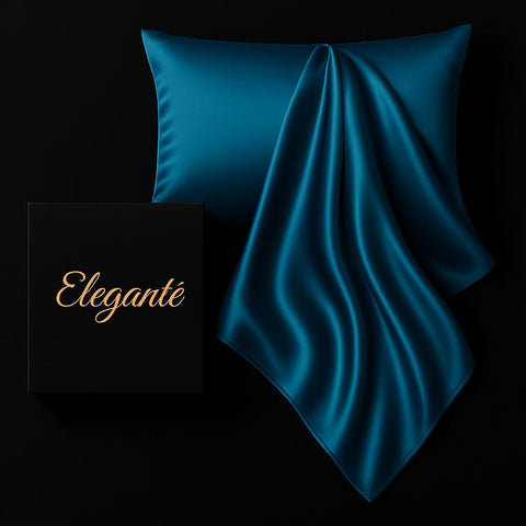 Peacock Blue / Queen 100% 22mm Mulberry Silk Pillowcase - - Eleganté