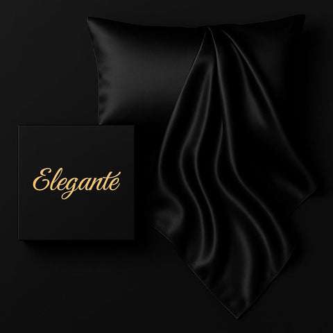 Black / Queen 100% 22mm Mulberry Silk Pillowcase - - Eleganté