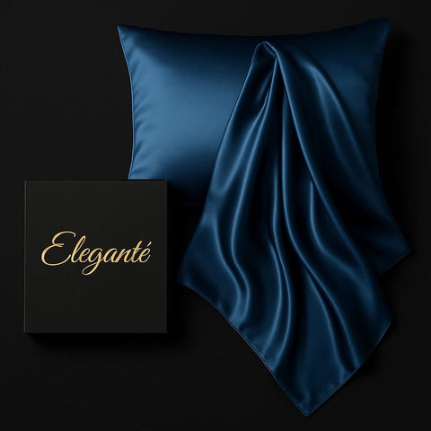 Dark Blue / Queen 100% 22mm Mulberry Silk Pillowcase - - Eleganté